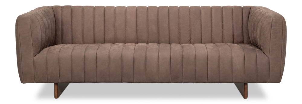 Sarreid Denys Leather Sofa In Scotland Grey - Stylish Comfort With Durable Rubber Wood Legs For Your Home Grey  54244