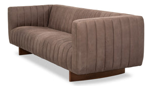 Sarreid Denys Leather Sofa In Scotland Grey - Stylish Comfort With Durable Rubber Wood Legs For Your Home Grey  54244