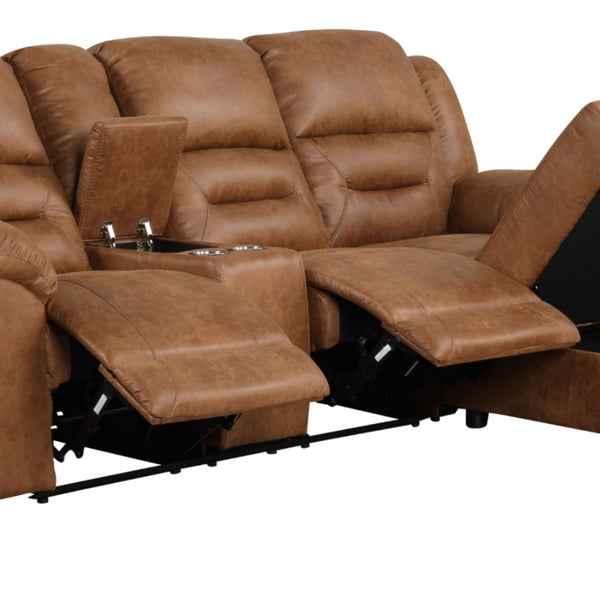 English Elm Contemporary Saddle Brown Leatherette 2pc Sectional Sofa with Console, Chaise Storage, 2 Recliners, Adjustable Backrest B2741S00322