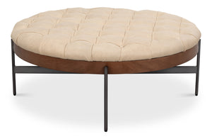 Sarreid Corbet Cocktail Ottoman – Elegant Cappuccino White Leather With Aged Iron & Ash Wood Accents White  54245