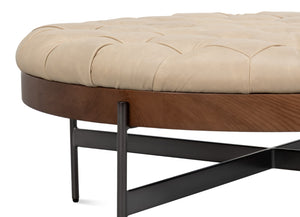 Sarreid Corbet Cocktail Ottoman – Elegant Cappuccino White Leather With Aged Iron & Ash Wood Accents White  54245