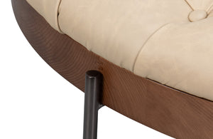 Sarreid Corbet Cocktail Ottoman – Elegant Cappuccino White Leather With Aged Iron & Ash Wood Accents White  54245