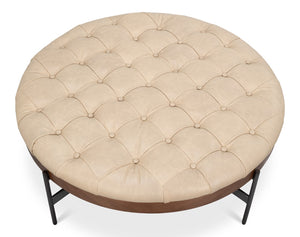 Sarreid Corbet Cocktail Ottoman – Elegant Cappuccino White Leather With Aged Iron & Ash Wood Accents White  54245