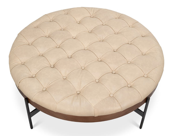 Sarreid Corbet Cocktail Ottoman – Elegant Cappuccino White Leather With Aged Iron & Ash Wood Accents White  54245
