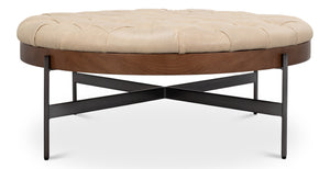 Sarreid Corbet Cocktail Ottoman – Elegant Cappuccino White Leather With Aged Iron & Ash Wood Accents White  54245