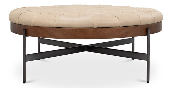 Sarreid Corbet Cocktail Ottoman – Elegant Cappuccino White Leather With Aged Iron & Ash Wood Accents White  54245
