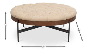 Sarreid Corbet Cocktail Ottoman – Elegant Cappuccino White Leather With Aged Iron & Ash Wood Accents White  54245