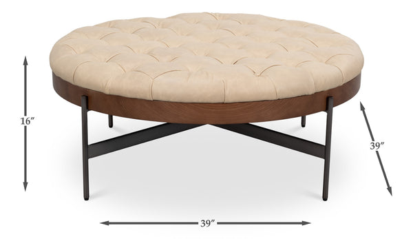 Sarreid Corbet Cocktail Ottoman – Elegant Cappuccino White Leather With Aged Iron & Ash Wood Accents White  54245