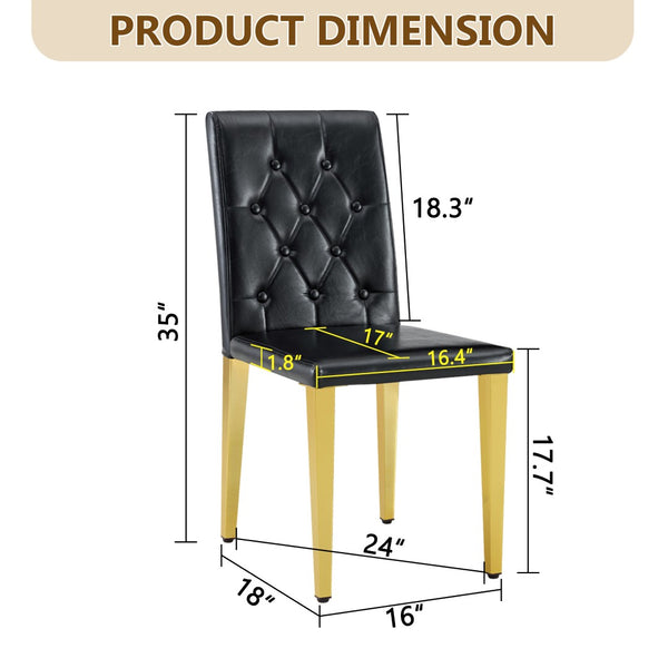 English Elm 4-piece Brown Suede Dining Chair Set with Tufted Back and Walnut Metal Legs Black+Gold W1151P361158
