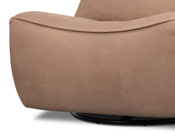 Sarreid Kennett Swivel Chair In Luxe Greece Grey Leather - Stylish Comfort For Modern Living Spaces Grey  54246