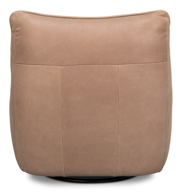 Sarreid Kennett Swivel Chair In Luxe Greece Grey Leather - Stylish Comfort For Modern Living Spaces Grey  54246