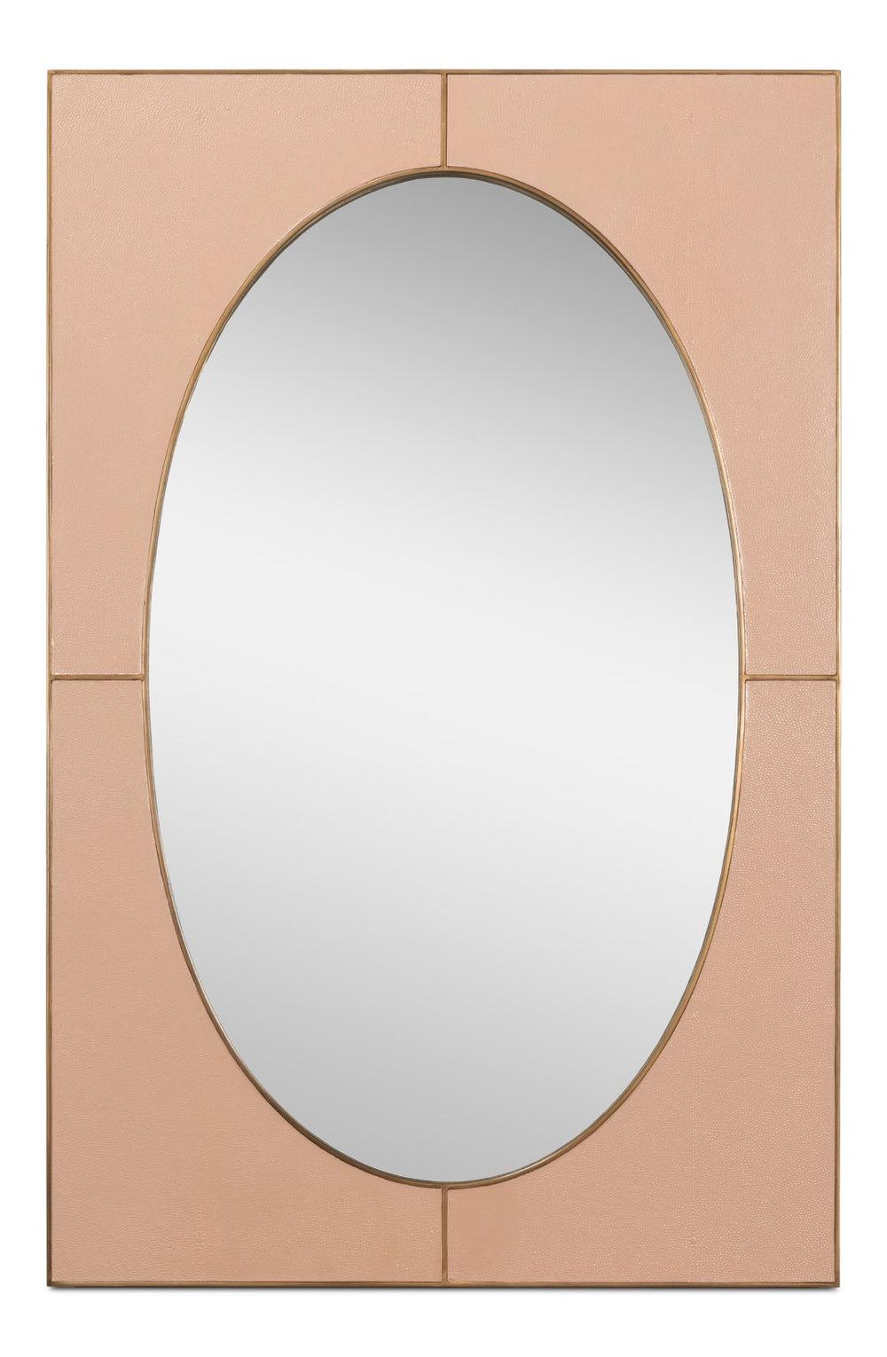 Sarreid Francis Mirror - Elegant Antique Mushroom Shagreen With Brass Accents And Stylish Iron Base Tan  54247-5