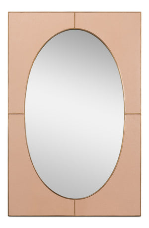 Sarreid Francis Mirror - Elegant Antique Mushroom Shagreen With Brass Accents And Stylish Iron Base Tan  54247-5