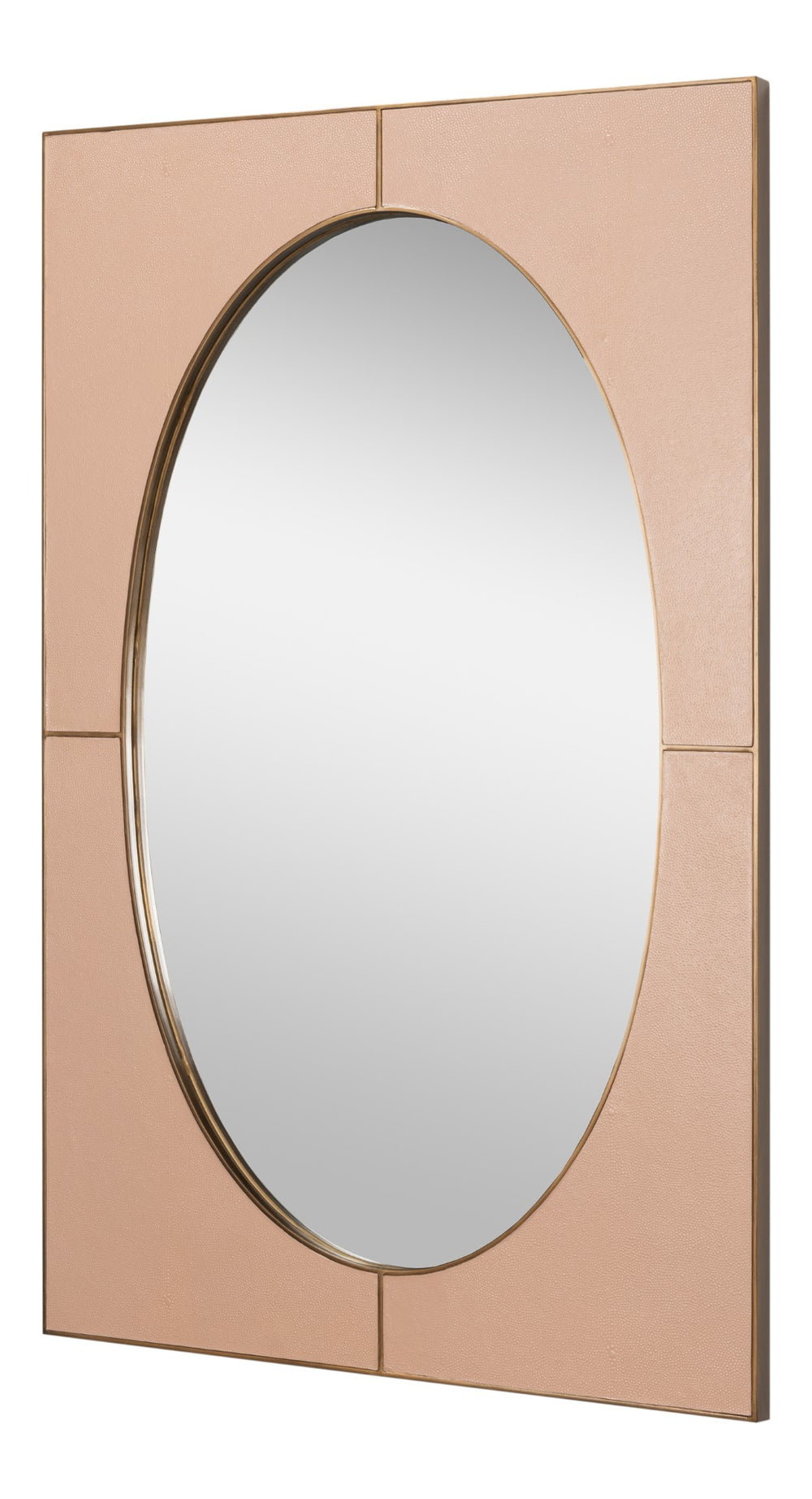 Sarreid Francis Mirror - Elegant Antique Mushroom Shagreen With Brass Accents And Stylish Iron Base Tan  54247-5