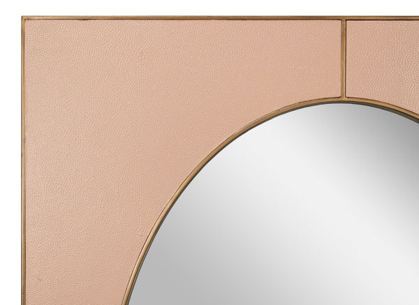 Sarreid Francis Mirror - Elegant Antique Mushroom Shagreen With Brass Accents And Stylish Iron Base Tan  54247-5