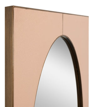 Sarreid Francis Mirror - Elegant Antique Mushroom Shagreen With Brass Accents And Stylish Iron Base Tan  54247-5