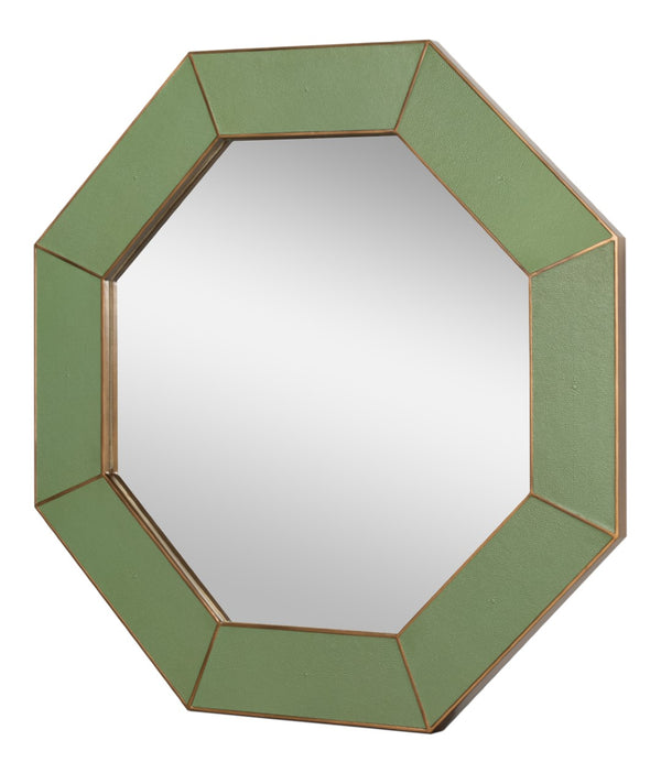 Sarreid Eleanor Mirror – Luxurious Watercress Shagreen With Elegant Gold Metal Frame For Stunning Décor Green  54249-3