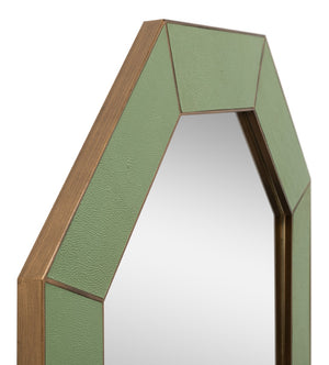 Sarreid Eleanor Mirror – Luxurious Watercress Shagreen With Elegant Gold Metal Frame For Stunning Décor Green  54249-3