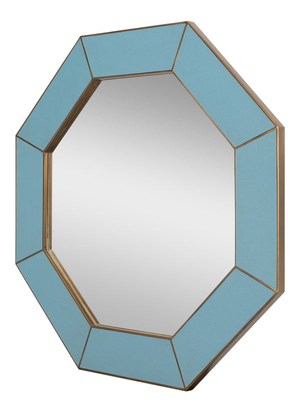 Sarreid Eleanor Mirror In Chic Chambray Blue Shagreen With Gold Metal Accents - Stylish Home Decor Piece Blue  54249-4