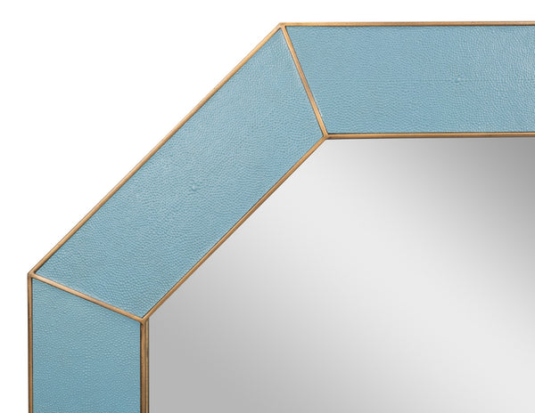 Sarreid Eleanor Mirror In Chic Chambray Blue Shagreen With Gold Metal Accents - Stylish Home Decor Piece Blue  54249-4