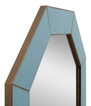 Sarreid Eleanor Mirror In Chic Chambray Blue Shagreen With Gold Metal Accents - Stylish Home Decor Piece Blue  54249-4