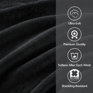 JLA Home Madison Park Signature - Quick 100% Cotton 6pc Towel Set — Plush Zero-Twist Terry, 400 GSM Quick-Dry, Absorbent & Durable Black MPS73-526