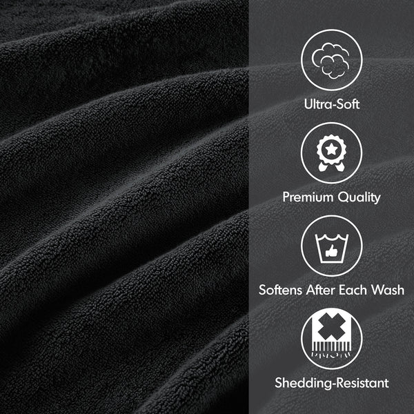 JLA Home Madison Park Signature - Quick 100% Cotton 6pc Towel Set — Plush Zero-Twist Terry, 400 GSM Quick-Dry, Absorbent & Durable Black MPS73-526
