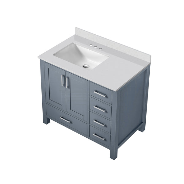 English Elm Dark Grey 36 in Bathroom Vanity with White Quartz Top, Left Offset Sink, Soft-Close Drawers, Durable B2731P258830
