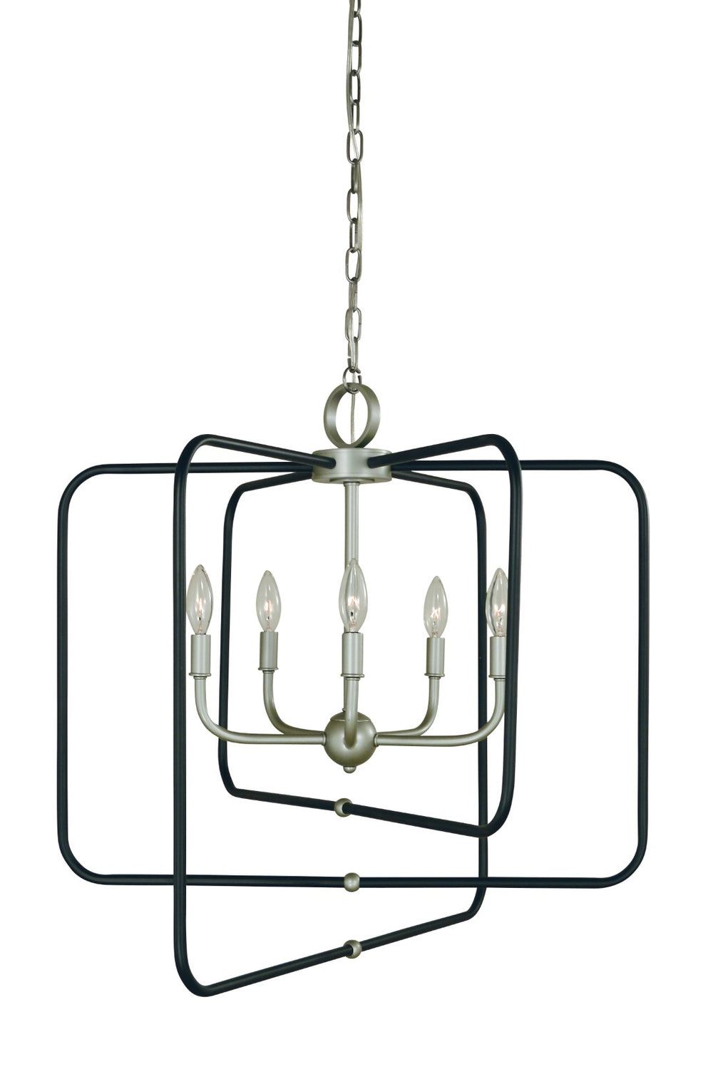 Framburg 5-light Elegant Satin Pewter Chandelier With Matte Black Accents - Modern Floating Frame Design Satin Pewter With Matte Black Metal 5425 Sp/Mblack