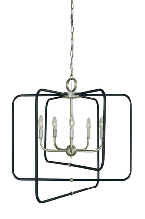 Framburg 5-light Elegant Satin Pewter Chandelier With Matte Black Accents - Modern Floating Frame Design Satin Pewter With Matte Black Metal 5425 Sp/Mblack