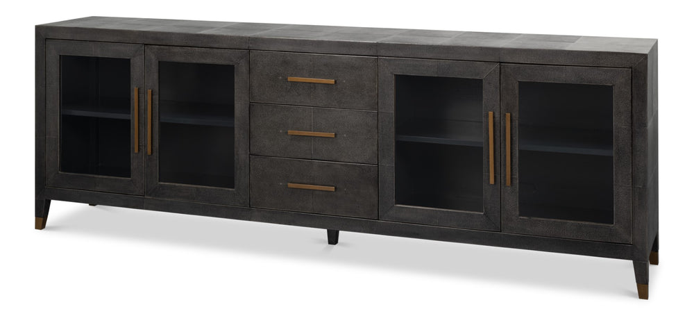 Sarreid Desmond Sideboard In Antique Grey With Shagreen Finish, Brass Accents, And Sleek Modern Design Grey  54253-31
