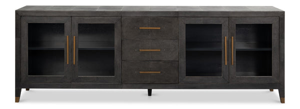 Sarreid Desmond Sideboard In Antique Grey With Shagreen Finish, Brass Accents, And Sleek Modern Design Grey  54253-31