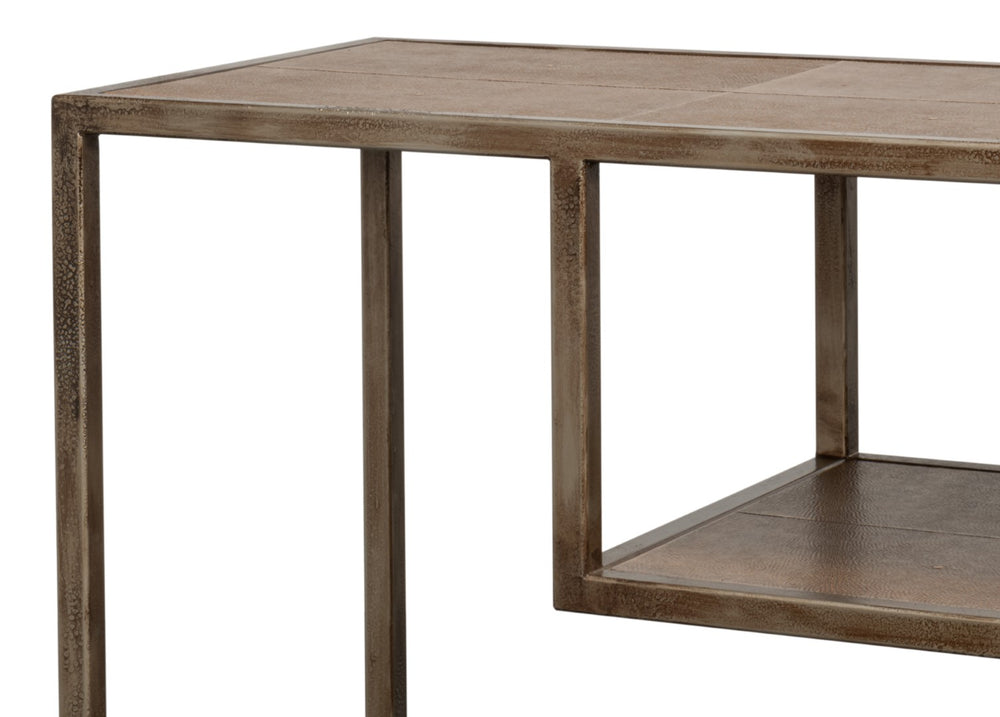 Sarreid Cullum Tawny Brown Shagreen Console - Stylish Iron & Leather Design With Elegant Bronze Frost Finish Brown  54254-35