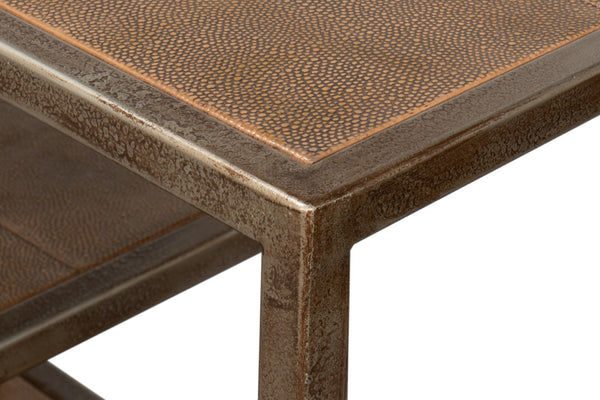 Sarreid Cullum Tawny Brown Shagreen Console - Stylish Iron & Leather Design With Elegant Bronze Frost Finish Brown  54254-35