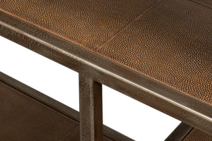 Sarreid Cullum Tawny Brown Shagreen Console - Stylish Iron & Leather Design With Elegant Bronze Frost Finish Brown  54254-35