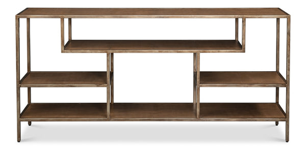 Sarreid Cullum Tawny Brown Shagreen Console - Stylish Iron & Leather Design With Elegant Bronze Frost Finish Brown  54254-35