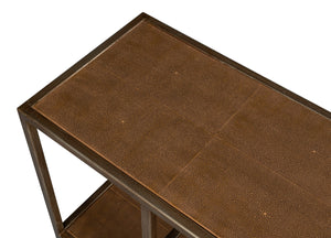 Sarreid Cullum Tawny Brown Shagreen Console - Stylish Iron & Leather Design With Elegant Bronze Frost Finish Brown  54254-35