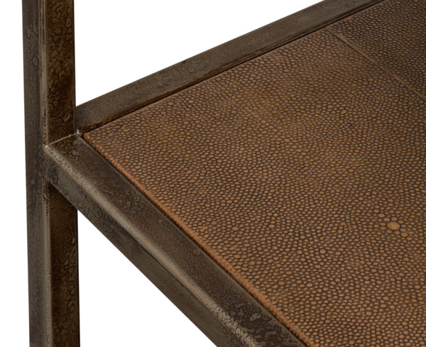 Sarreid Cullum Tawny Brown Shagreen Console - Stylish Iron & Leather Design With Elegant Bronze Frost Finish Brown  54254-35