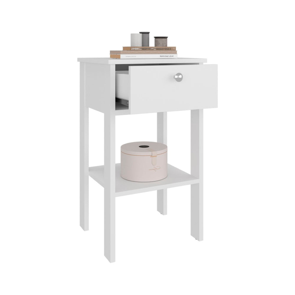 English Elm Scooba Matte White Nightstand with Drawer and Open Shelf for Modern Bedrooms B092P390614