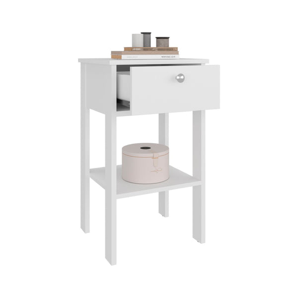English Elm Scooba Matte White Nightstand with Drawer and Open Shelf for Modern Bedrooms B092P390614
