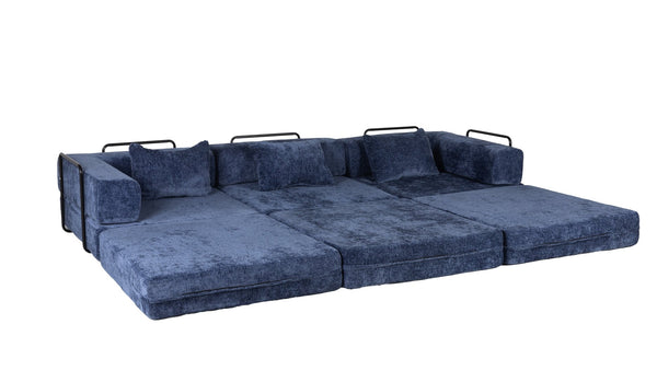 English Elm Compression Convertible Floor Sofa Bed - Durable Chenille, No Assembly, Multi-Purpose Design, Dark Blue W3723S00016
