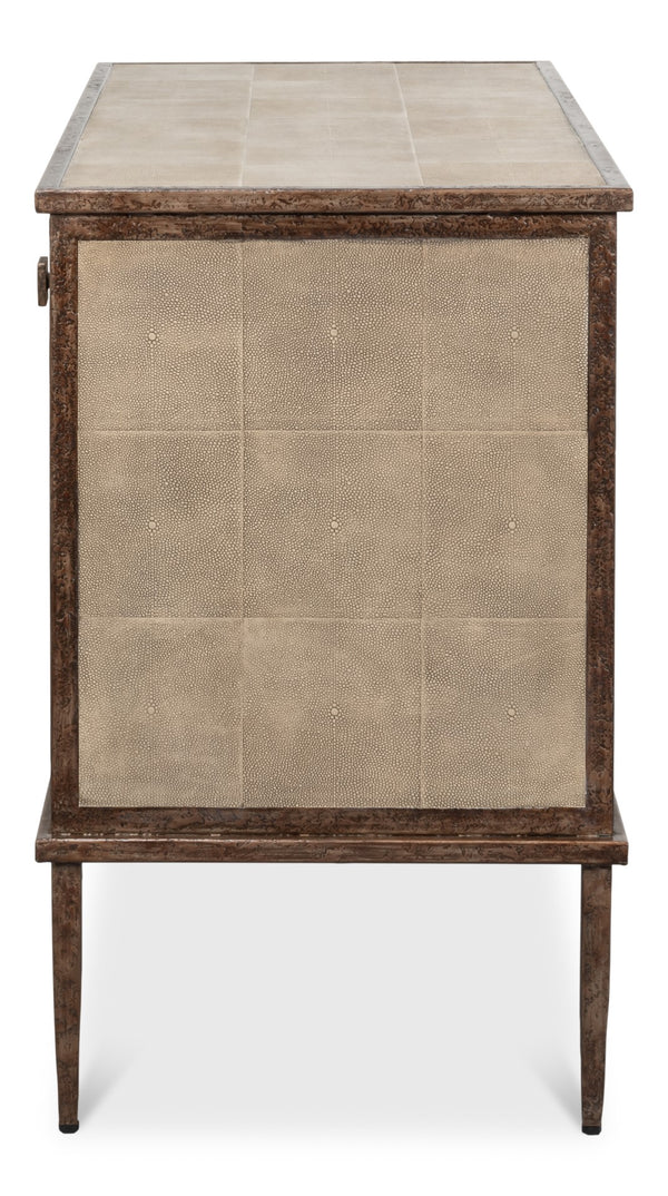 Sarreid Roland Sideboard In Charcoal Grey – Luxurious Shagreen Finish With Brass Accents For Your Home Grey  54256-66