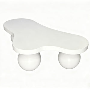 English Elm 46 Inch Cloud Shaped Coffee Table with Ash Veneer Top and Sculptural Sphere Legs White W3935S00007