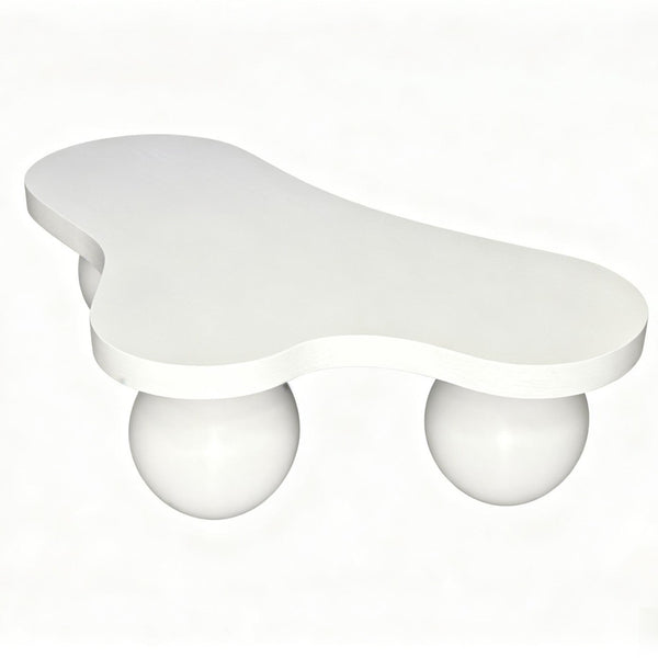 English Elm 46 Inch Cloud Shaped Coffee Table with Ash Veneer Top and Sculptural Sphere Legs White W3935S00007