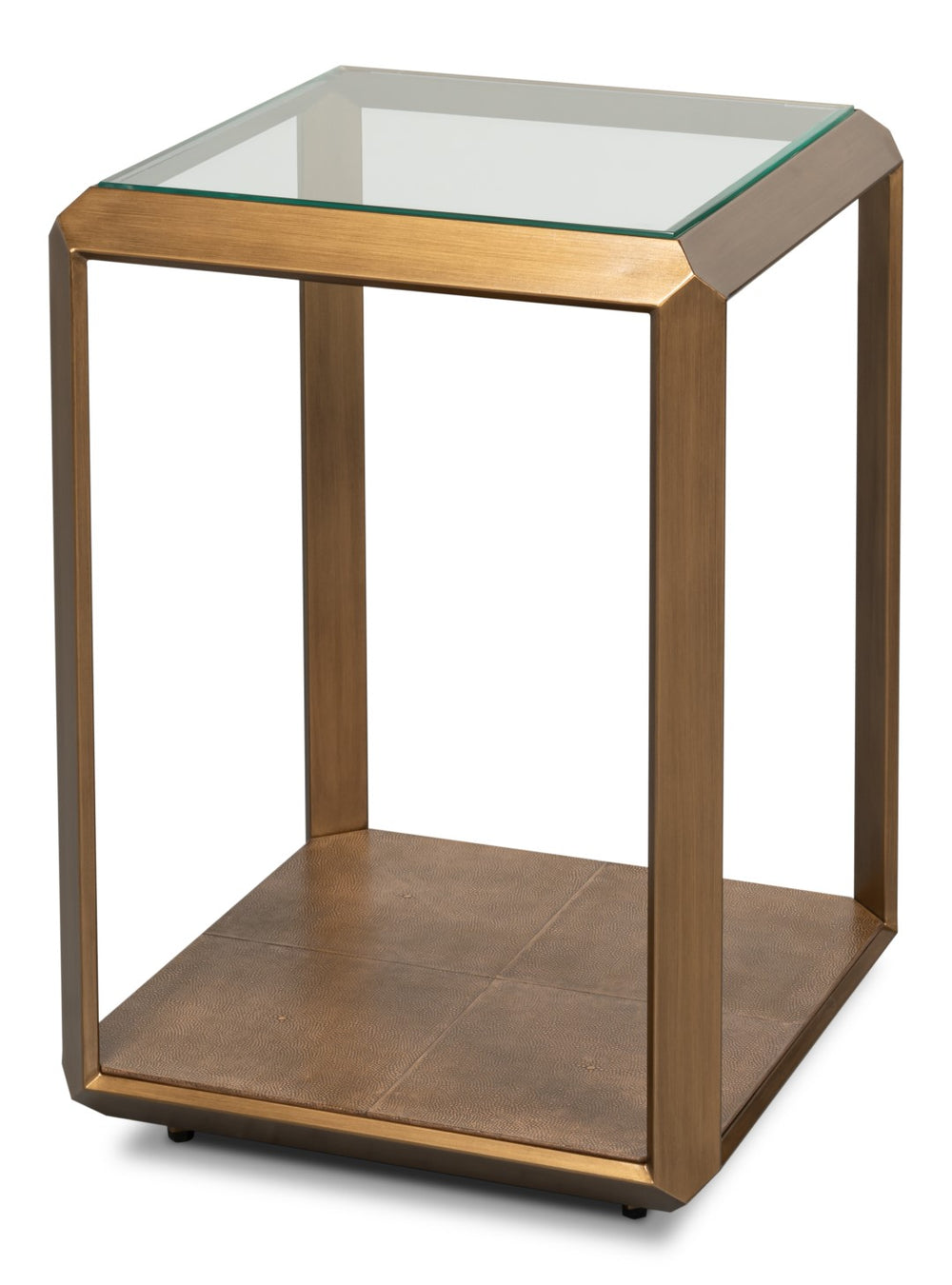 Sarreid Gilbert Shagreen Side Table In Tawny Brown With Antique Brass Accents - Stylish Storage Solution Tan  54257-35