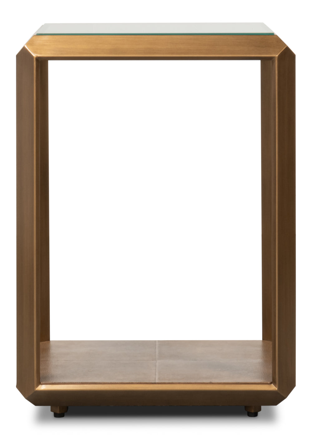 Sarreid Gilbert Shagreen Side Table In Tawny Brown With Antique Brass Accents - Stylish Storage Solution Tan  54257-35