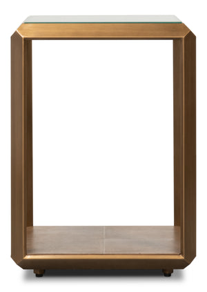 Sarreid Gilbert Shagreen Side Table In Tawny Brown With Antique Brass Accents - Stylish Storage Solution Tan  54257-35