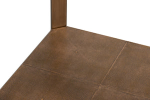 Sarreid Gilbert Shagreen Side Table In Tawny Brown With Antique Brass Accents - Stylish Storage Solution Tan  54257-35