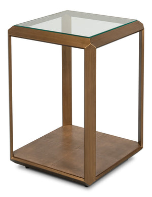 Sarreid Gilbert Shagreen Side Table In Tawny Brown With Antique Brass Accents - Stylish Storage Solution Tan  54257-35