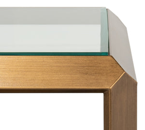 Sarreid Gilbert Shagreen Side Table In Tawny Brown With Antique Brass Accents - Stylish Storage Solution Tan  54257-35